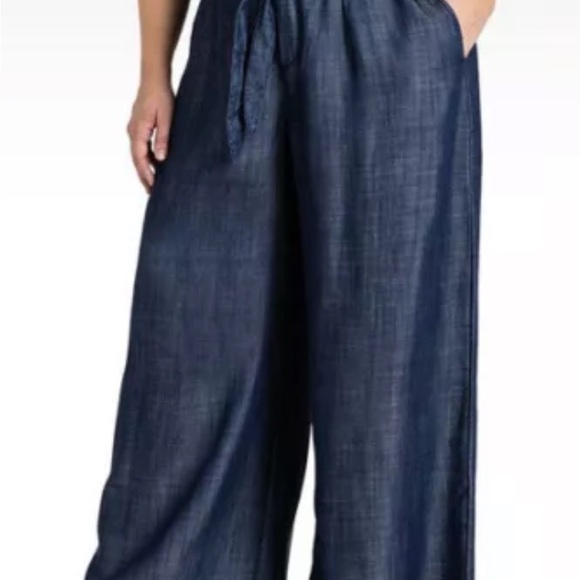 Standards and Practices Tencel Denim Cropped Wide Leg Pants with Belt Blue 22 - Picture 9 of 16